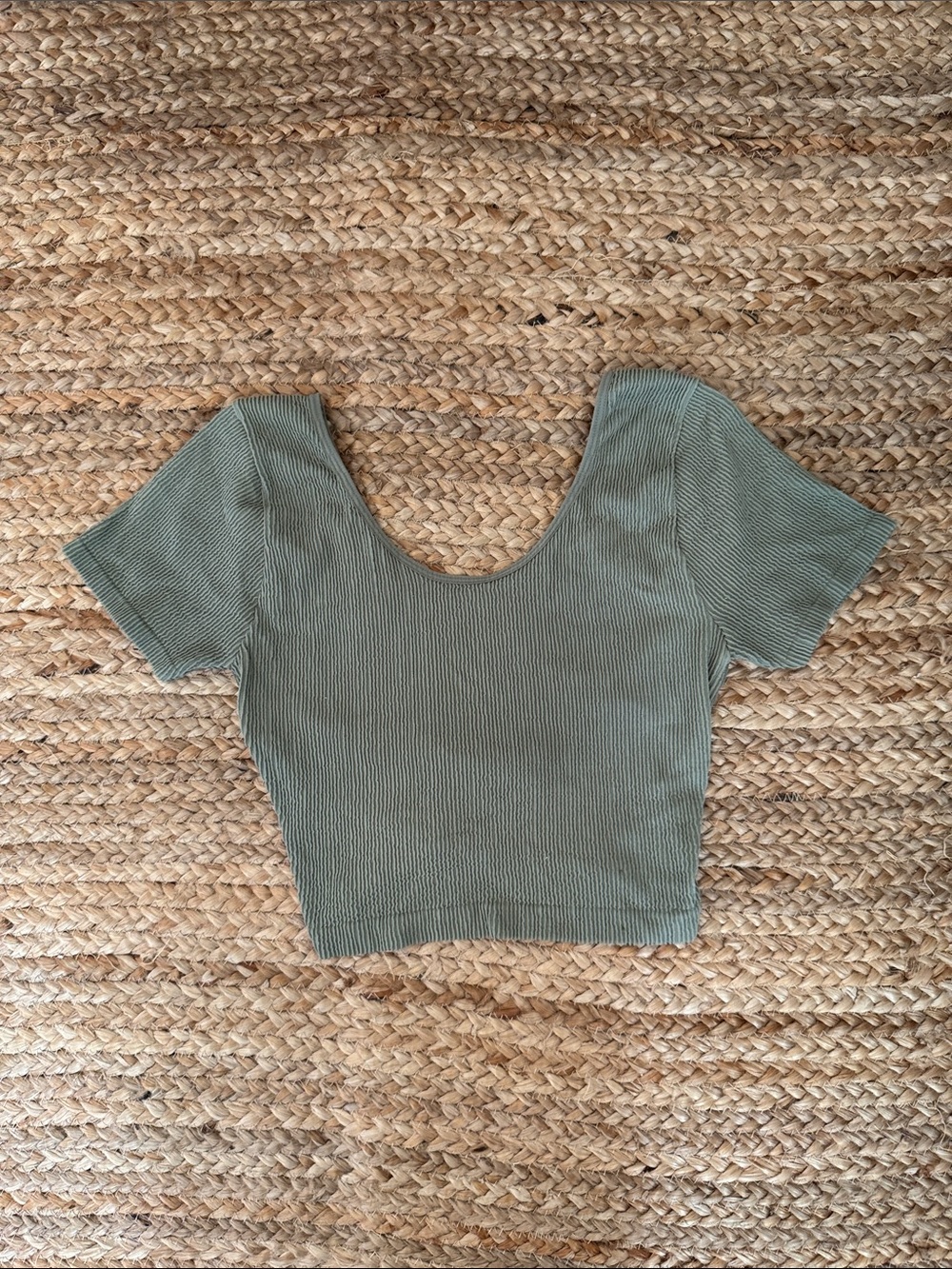 Scoop Neck Ribbed Cross Back Top - Sage Green
